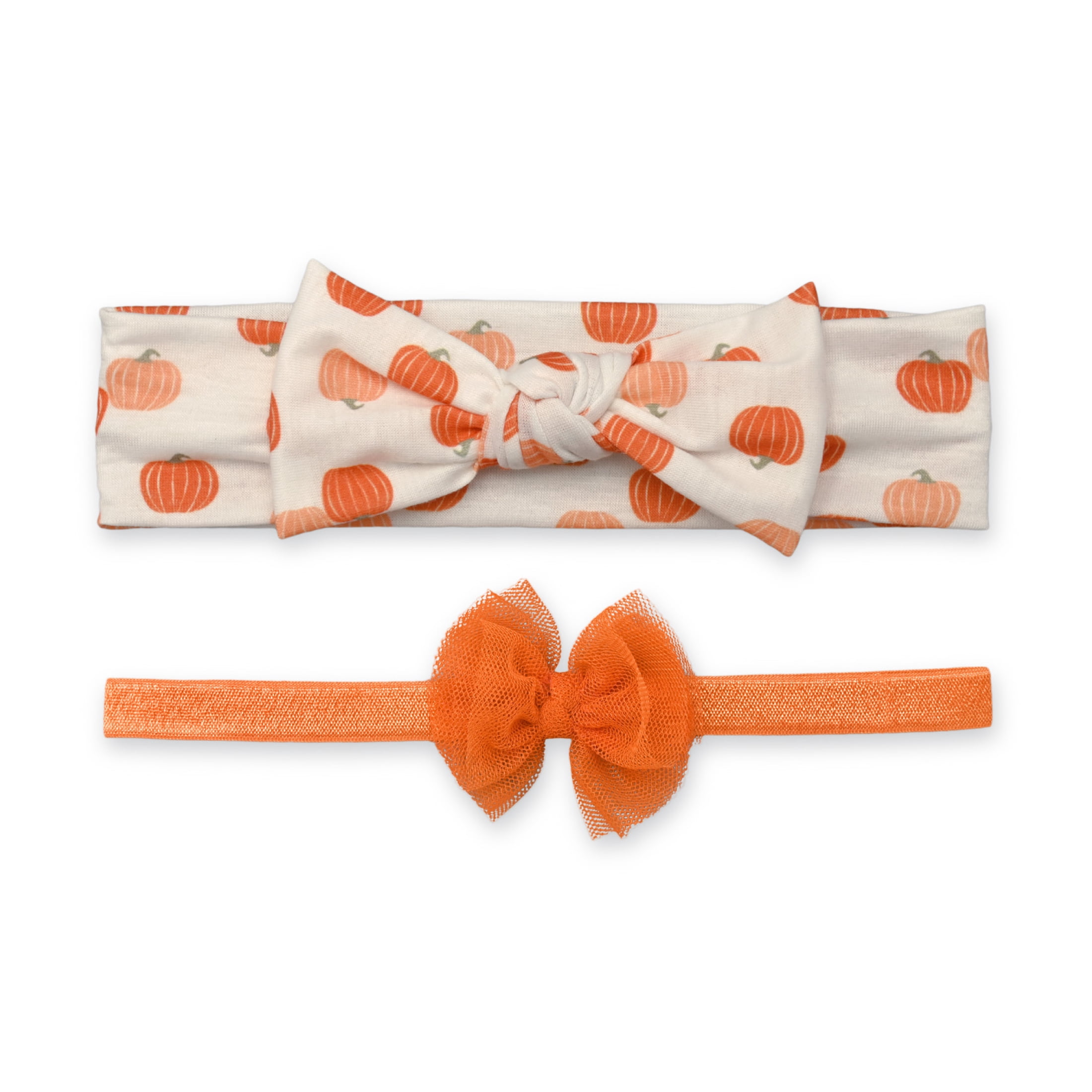 Carter's Child of Mine Infant Girl Bow Head Wrap Set, 2-Piece, Orange and White,