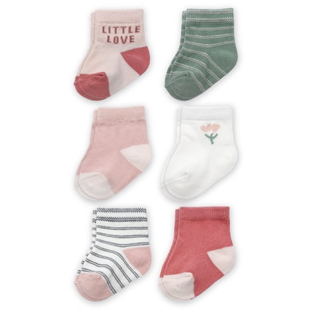 Carter's Child of Mine Baby Girl Crew Socks, 6 Pack, 0-6 Months
