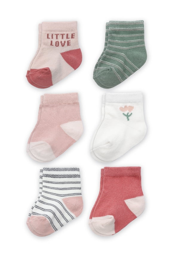 Infant Girl Crew Socks, 6 Packs, Sizes 0-6 Months
