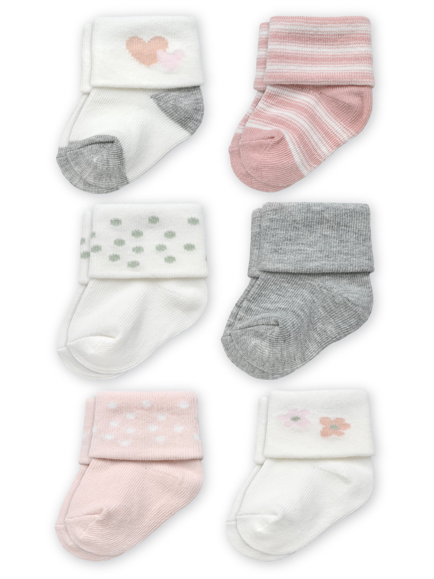 Carter's Child of Mine Baby Girl Folded Cuff Socks, 6-Pack, 0-6 Months