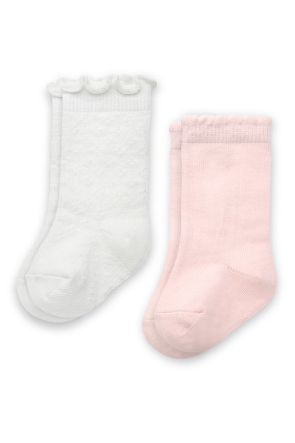 , Infant Girl Knee High Socks, 2 Packs, Multicolor, Size 0-6 Months