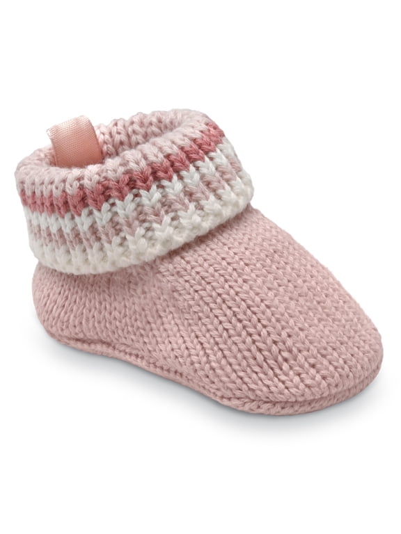 Infant Girl Knit Slippers, Newborn Booties, Pink