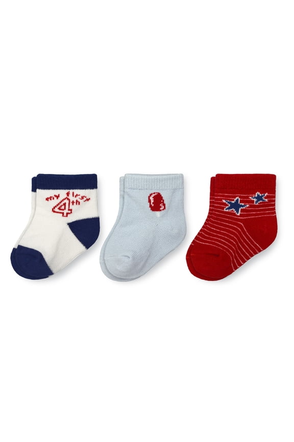 Infant Unisex Crew Socks, 3 Packs, Americana, Size 0-6 Months