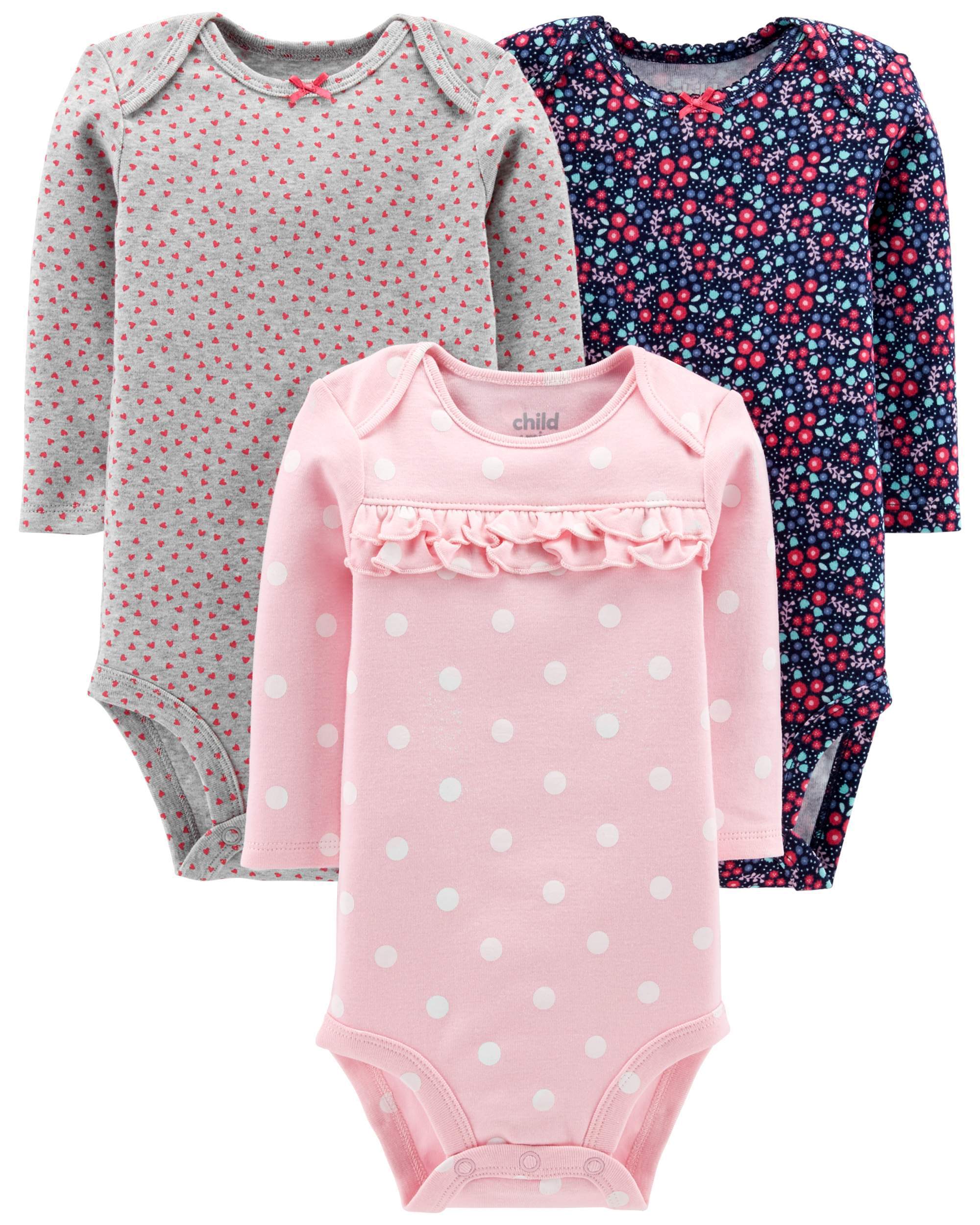 Carter's Child of Mine Long Sleeve Bodysuits, 3-pack (Baby Girls) - image 1 of 3