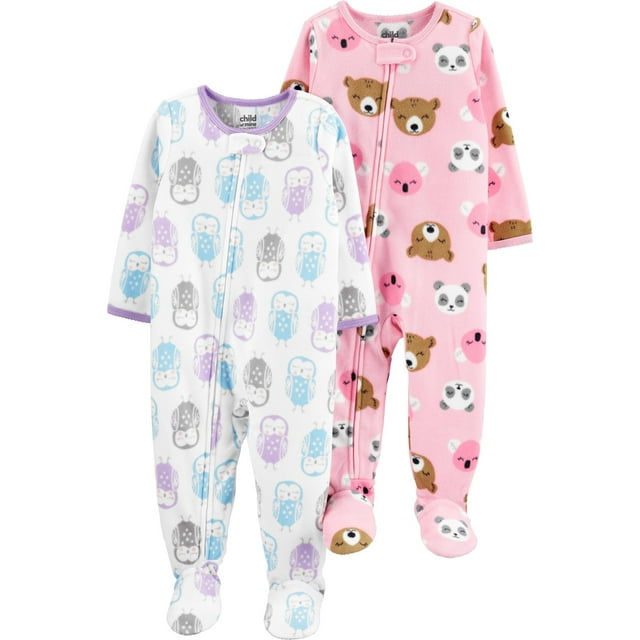 Carter's Child of Mine Long Sleeve Footed Pajamas Bundle, 2 pack (Baby Girls, Toddler Girls)