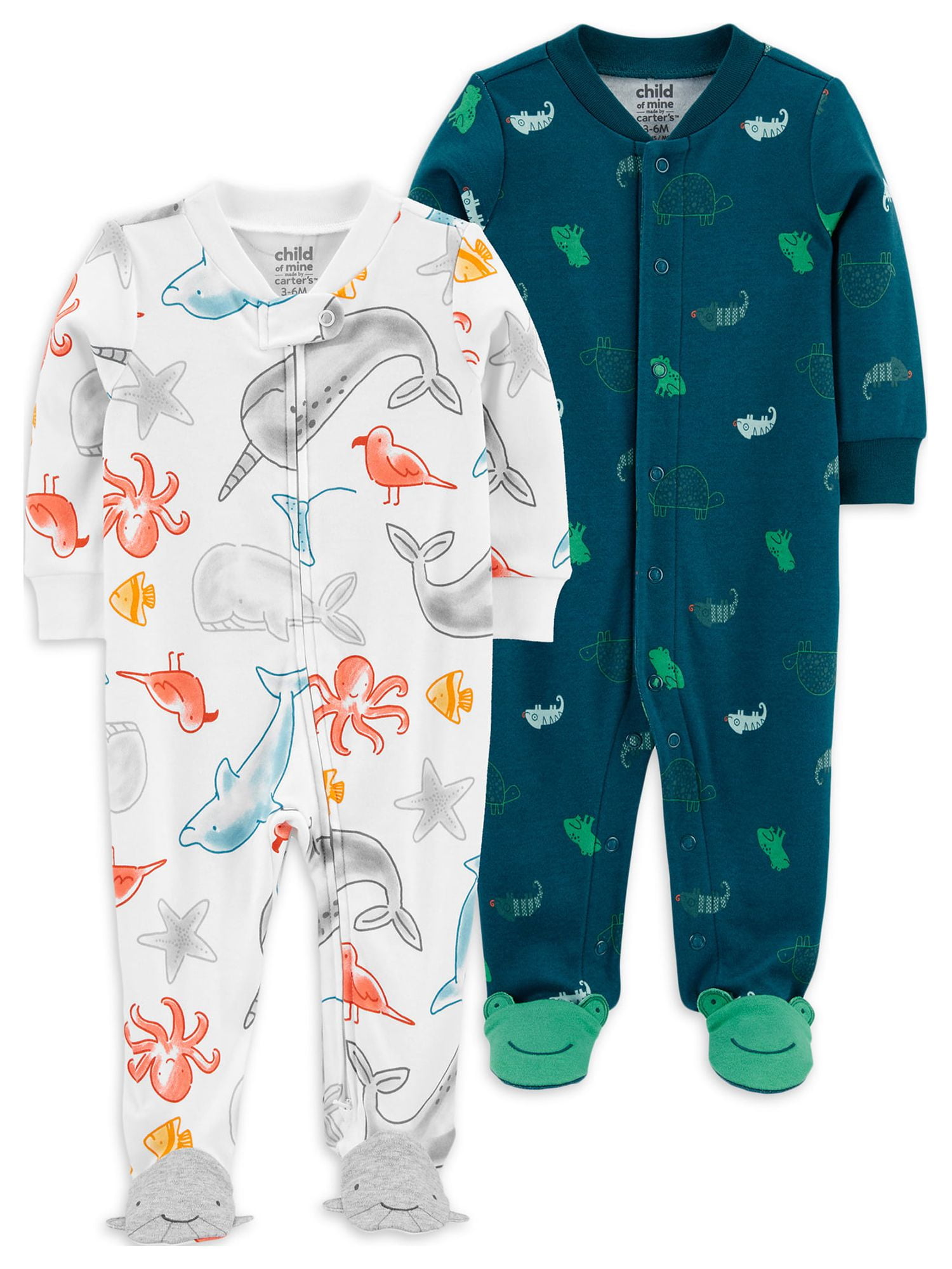 Carter's Child of Mine Newborn Baby Boy Interlock Sleep 'N Play Zipper  Footed Pajamas, 2 Pack, Preemie - 6/9 Months 