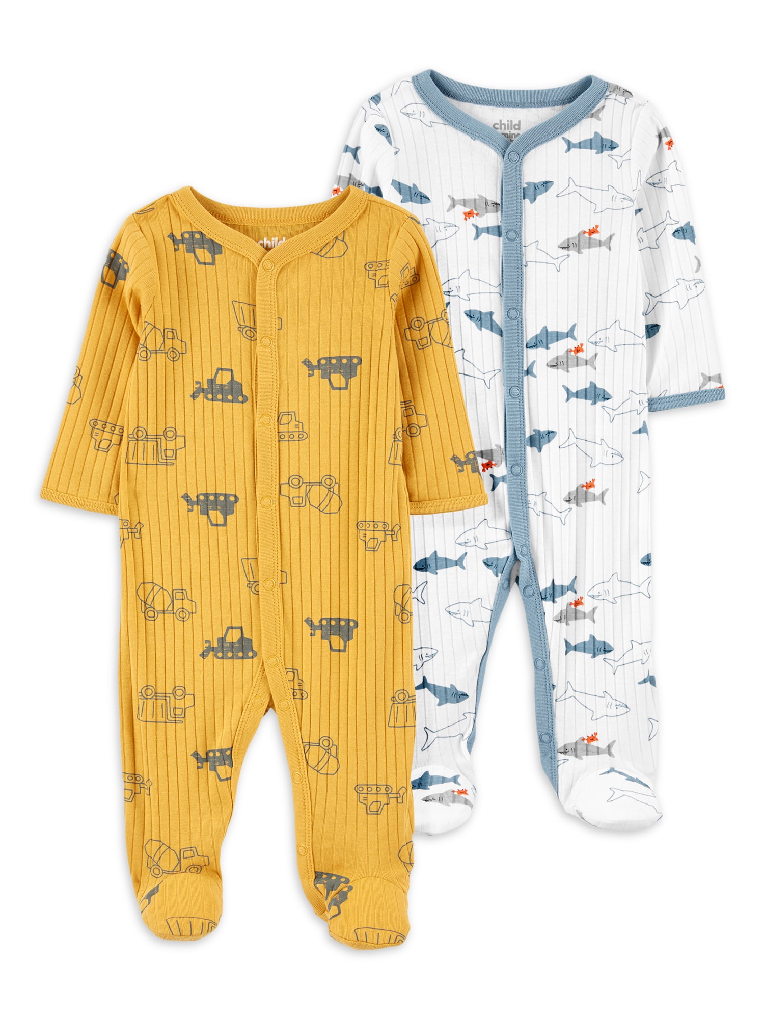 Carter's Child of Mine Newborn Baby Boy Snap Interlock Sleep 'N Play Footed Pajamas, 2 Pack