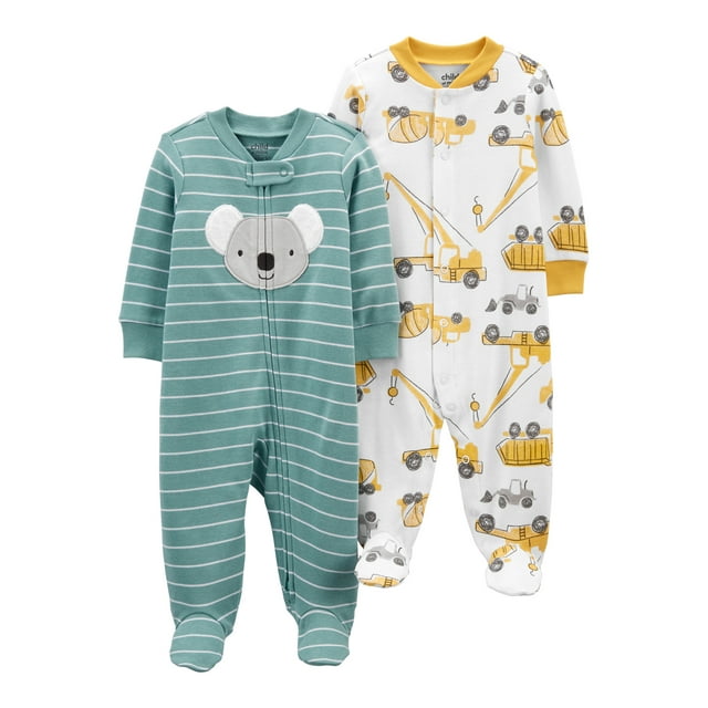 Carter's Child of Mine Newborn Baby Boys Interlock Cotton Sleep N' Play Footed Pajamas, 2 Pack, Preemie-6/9M