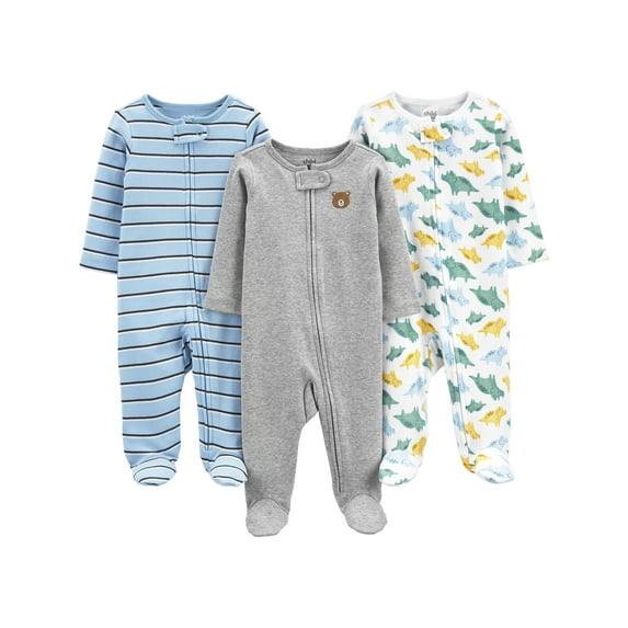 Carter's Child of Mine Newborn Baby Boys Interlock Sleep 'N Play Footed Pajamas, 3-Pack, Preemie-6/9 Months