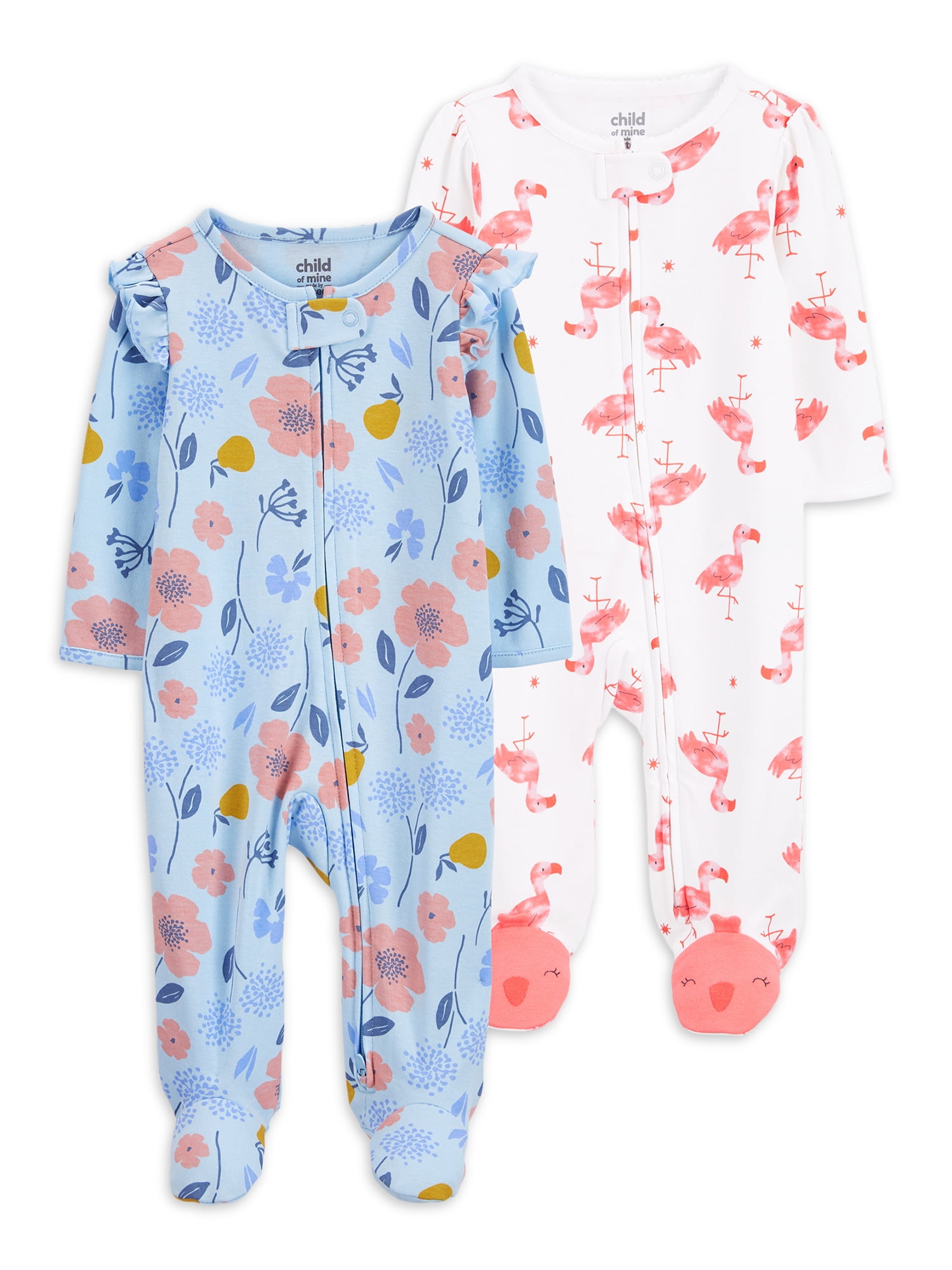 Carter's Child of Mine Newborn Baby Girl Sleep N Play Footed Pajamas,  2-Pack, Sizes Preemie-9M 