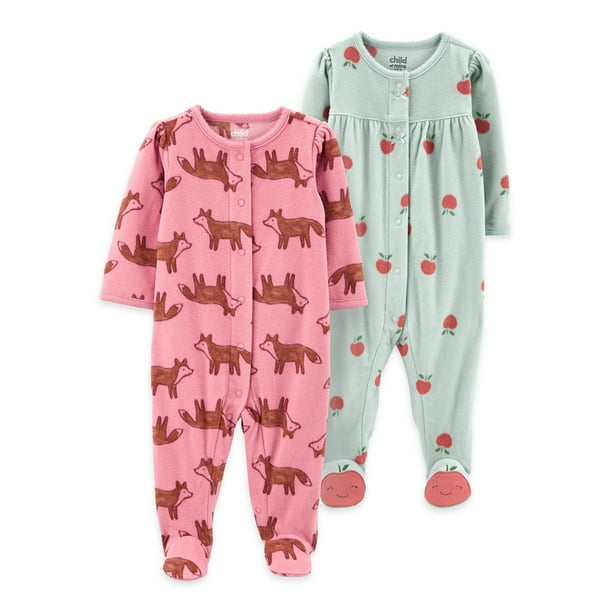 Carter's Child of Mine Newborn Baby Girl Sleep N Play Footed Pajamas, 2