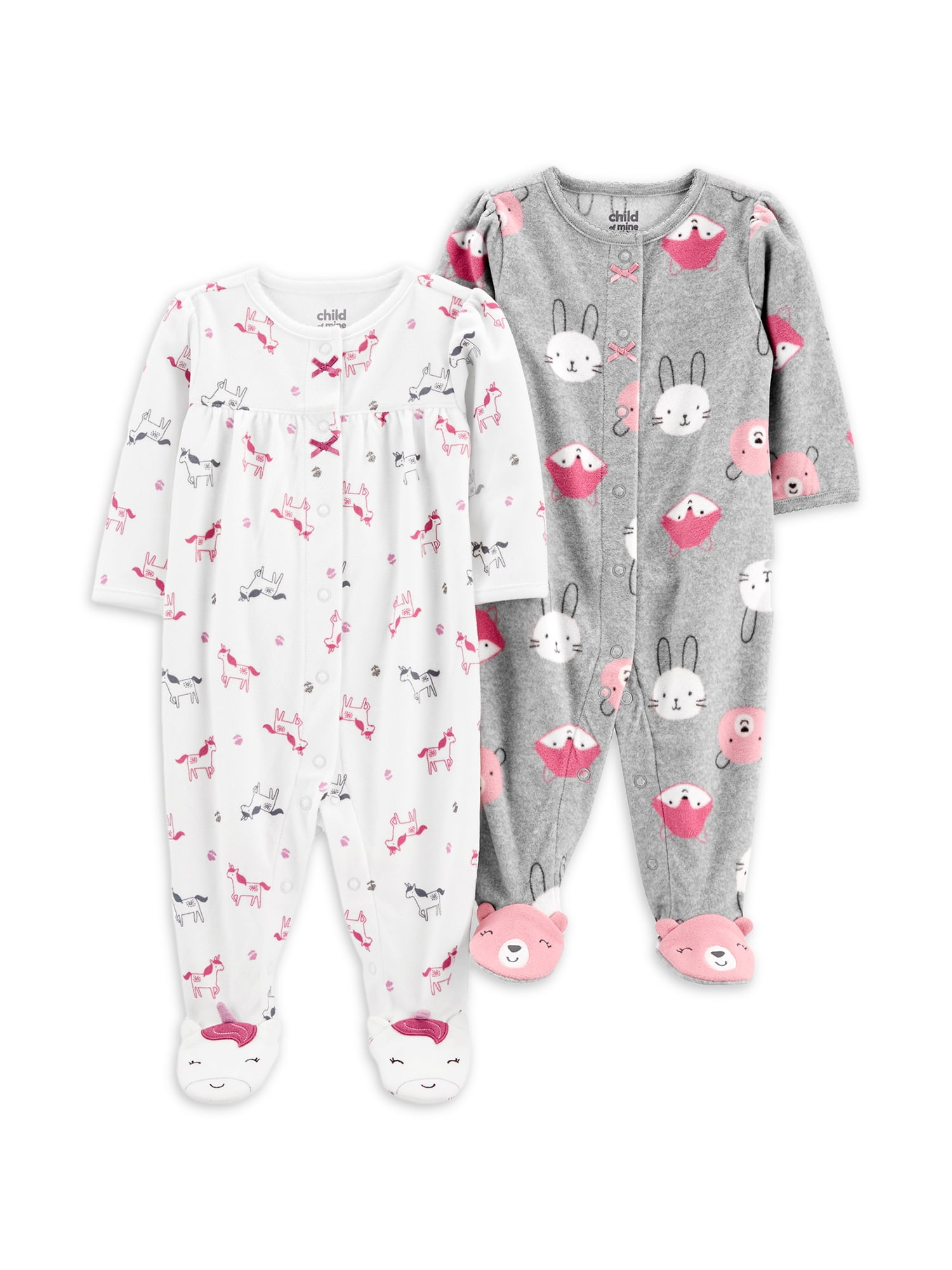 Carter's Child of Mine Newborn Baby Girl Sleep N Play Footed Pajamas,  2-Pack, Sizes Preemie-9M 