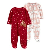 Carter's Child of Mine Newborn Baby Girls Sleep 'N Play Footed Pajamas, 2 Pack, Preemie - 9 Months