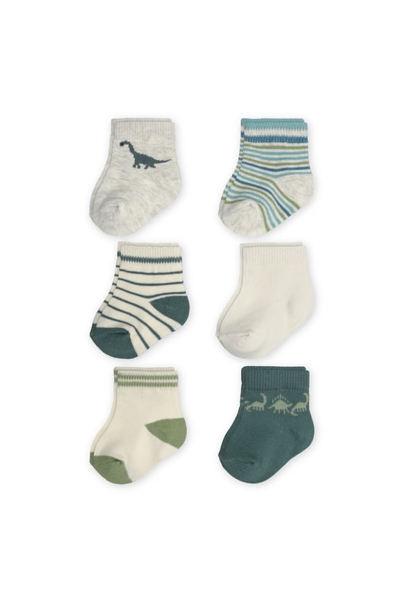 Baby Boy Dino Socks, 6-Pack, Sizes 0-6 Months