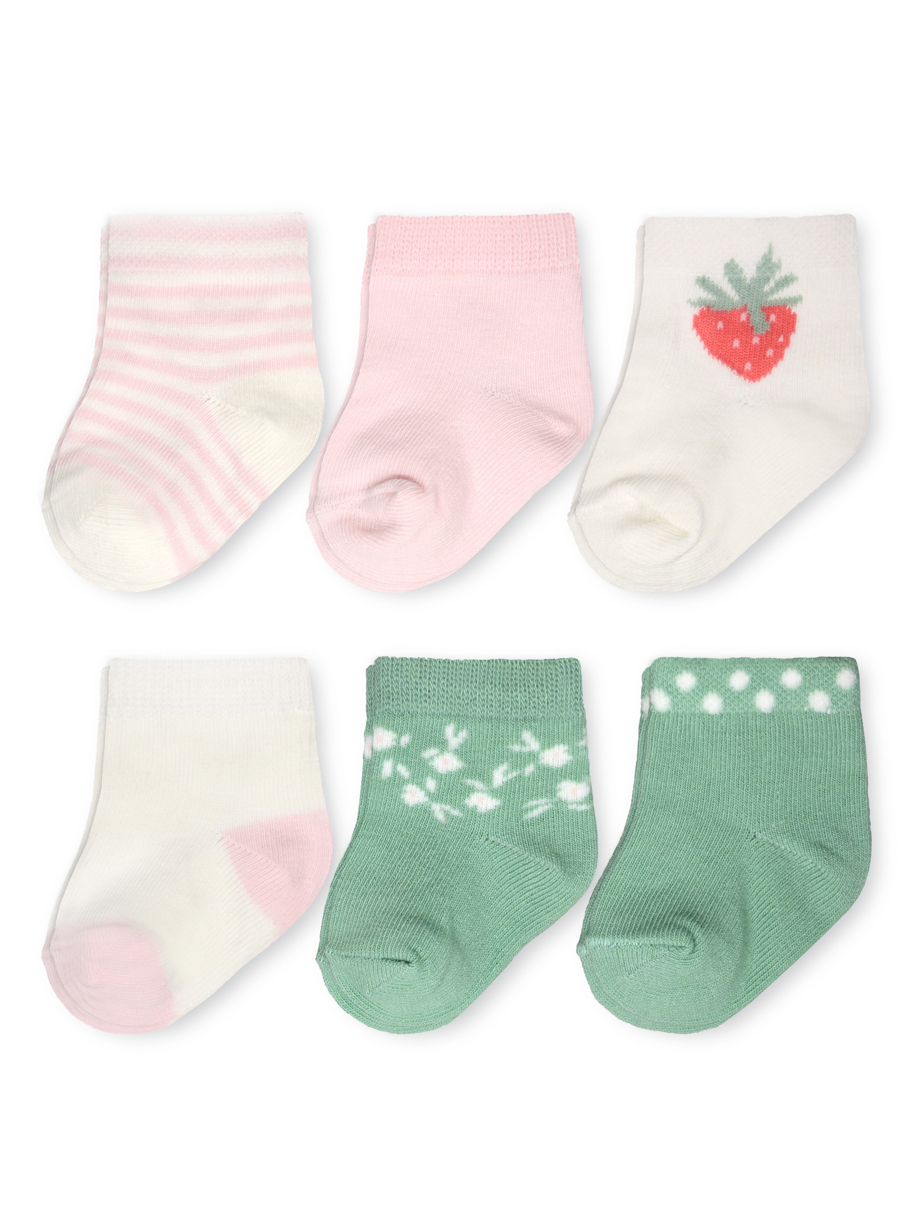 , Newborn Girl Berry Socks, 6 Pack, Newborn