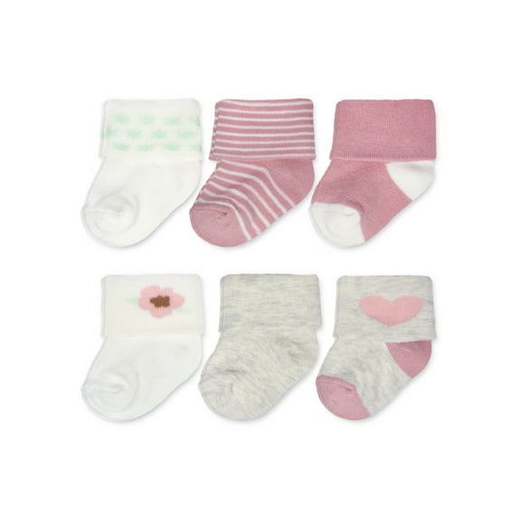 Carter's Child of Mine, Newborn Girl Folded Cuff Socks, 6 Pack, 0-6M