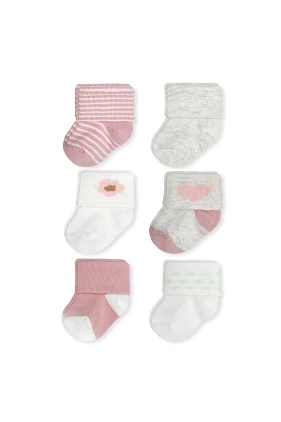 Baby Girl Folded Cuff Socks, 6-Pack, Sizes Newborn