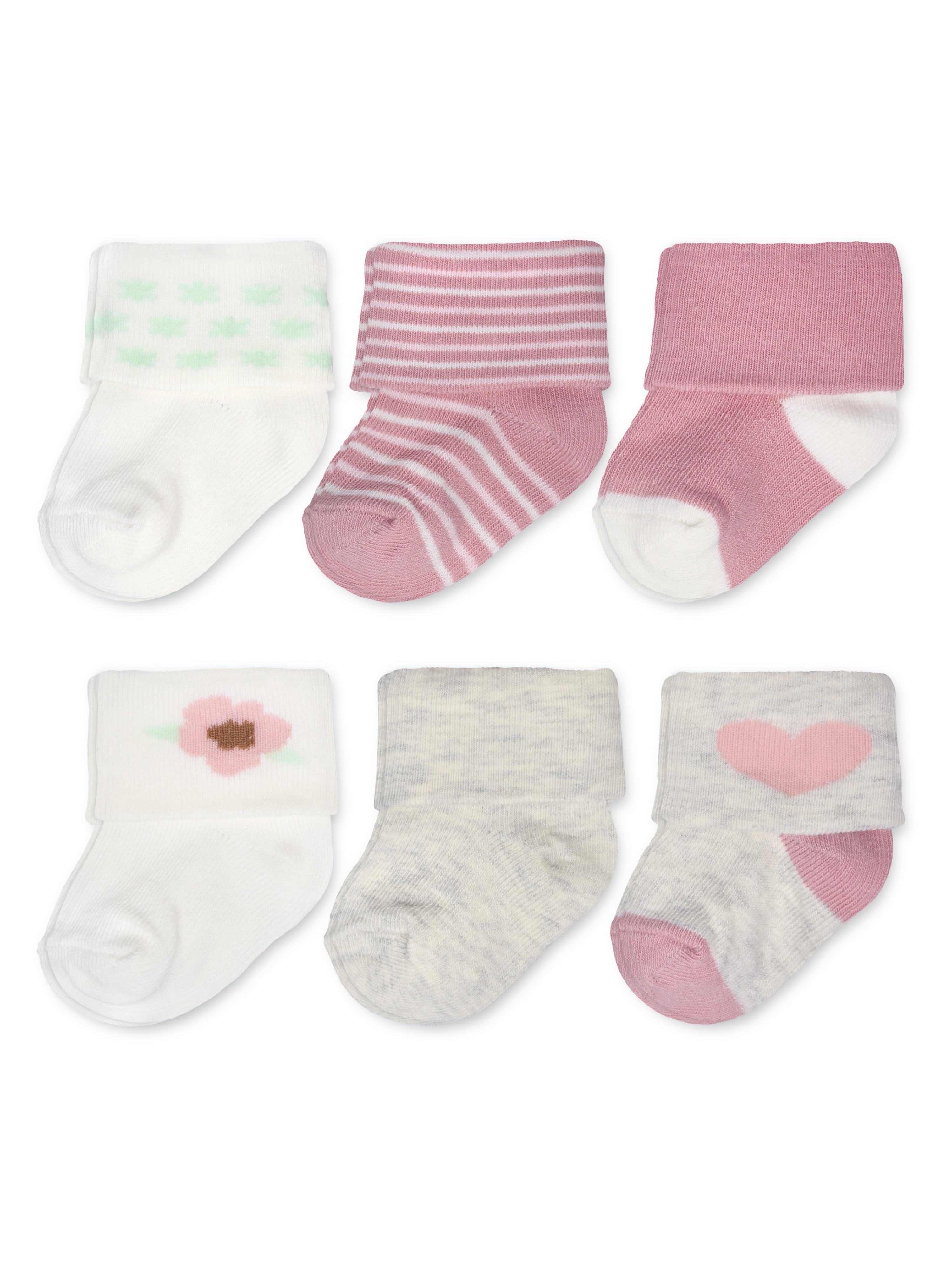 Carter's Child of Mine, Newborn Girl Folded Cuff Socks, 6 Pack, Newborn