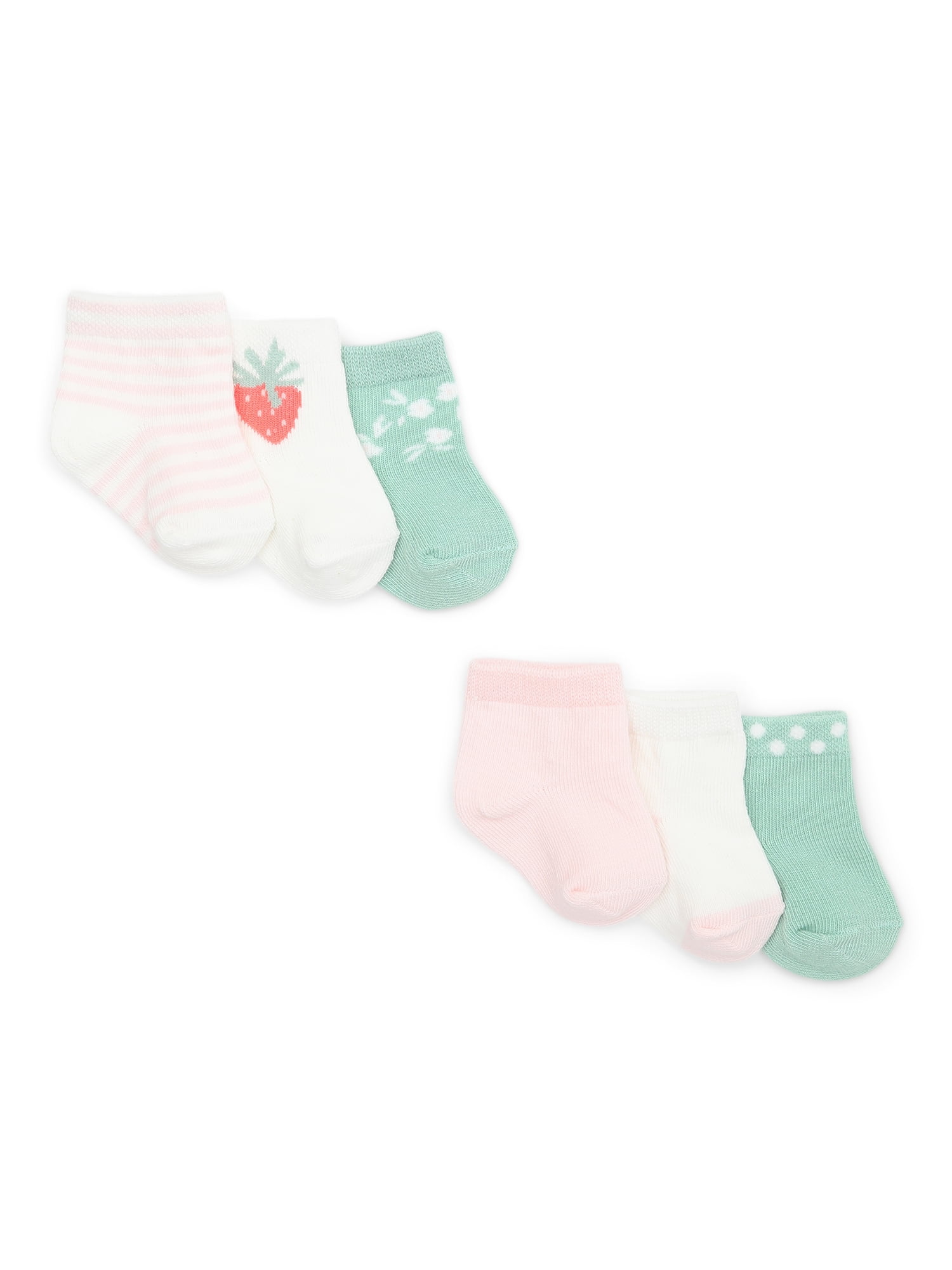 Carter's Child of Mine Newborn Girls Strawberry and Polka Dots Crew Socks, 6-Pack