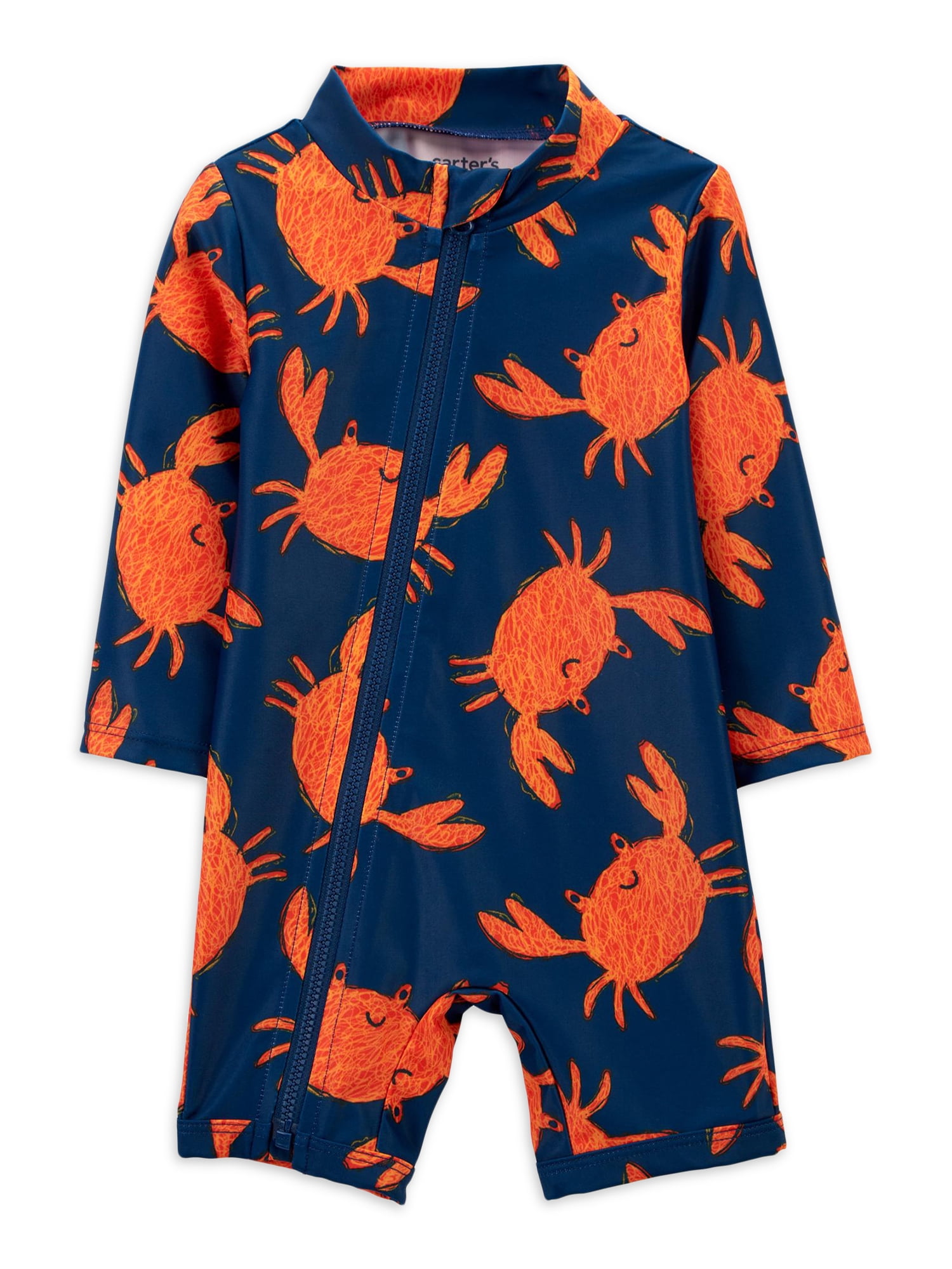 Carter's Child of Mine Rash Guard Short Sleeve Crab Print Baby,One-Piece Swimsuit (Girl's) 0/3-18M