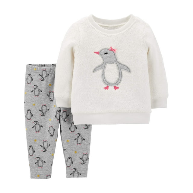 Carter's Child of Mine Toddler Girl Fleece Long Sleeve Critter Top & Pants, 2pc Outfit Set