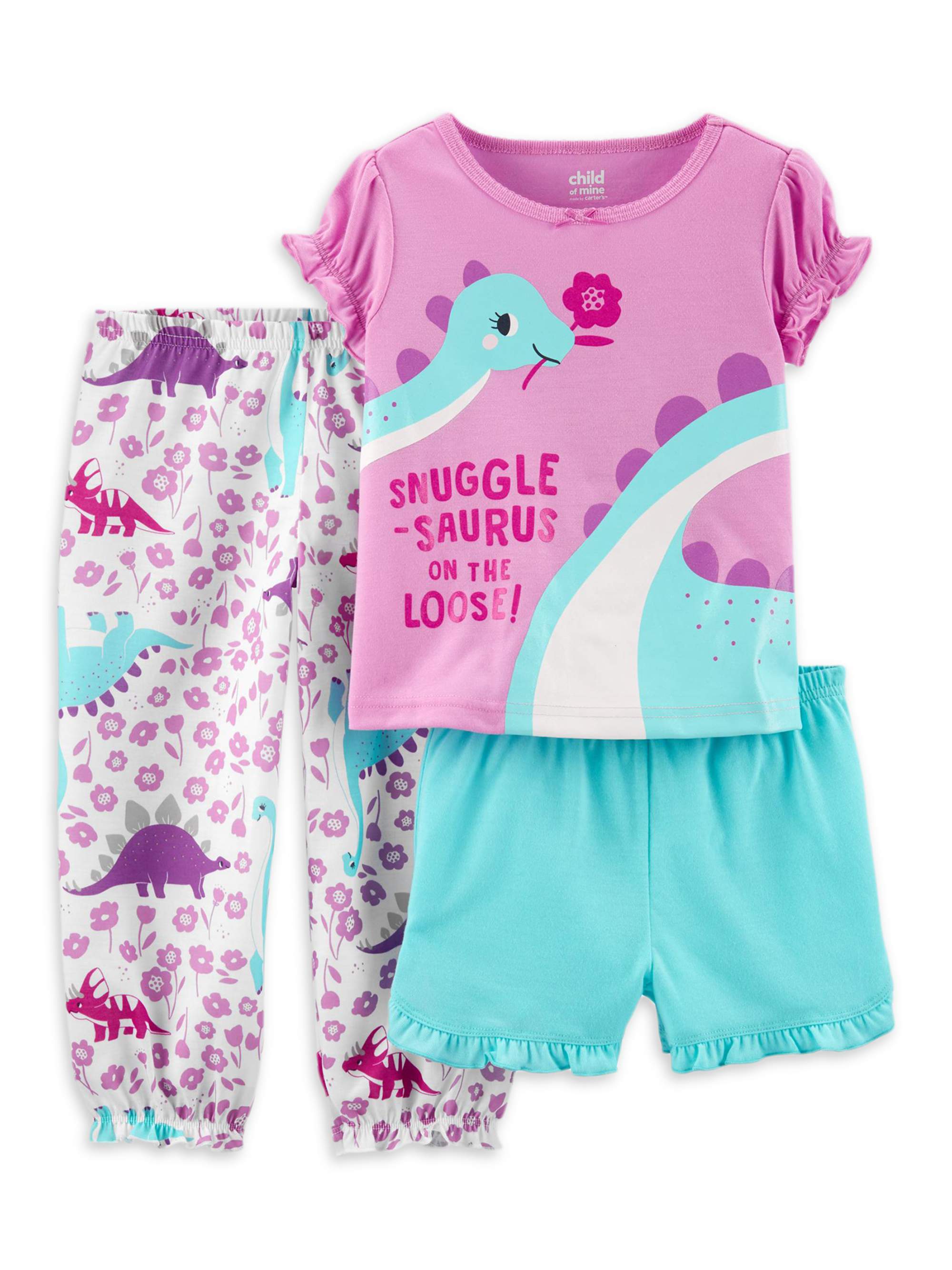 Carter's Child of Mine Toddler Girl Short Sleeve Poly Pajamas, 3pc Set - image 1 of 3