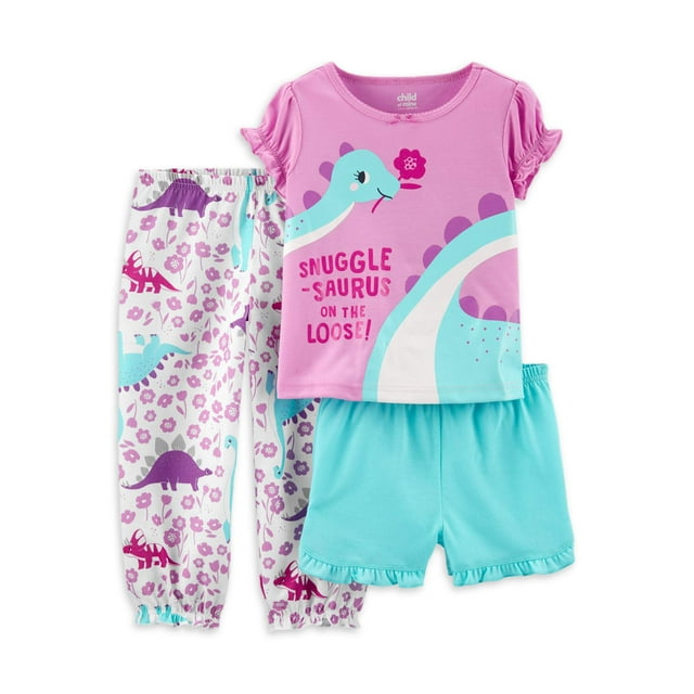 Carter's Child of Mine Toddler Girl Short Sleeve Poly Pajamas, 3pc Set