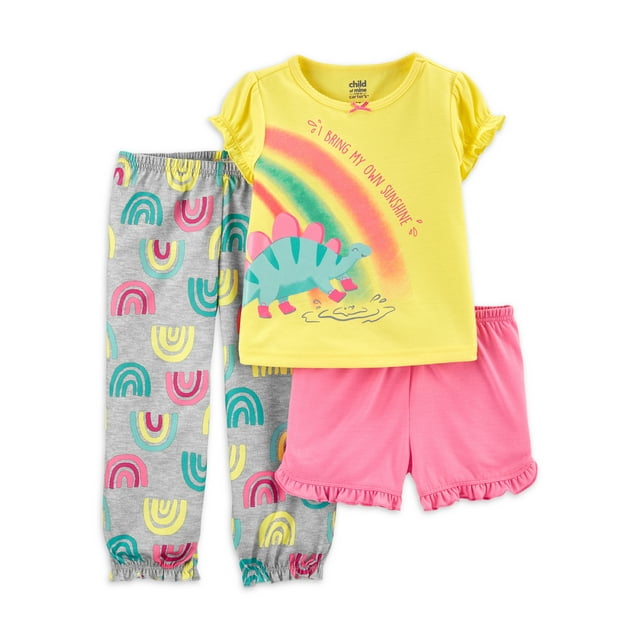 Carter's Child of Mine Toddler Girls Loose Fit Short Sleeve Pajamas, 3-Piece PJ Set (2T-5T)