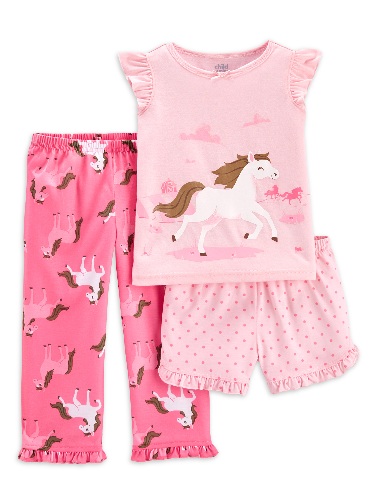 Carter's Child of Mine Toddler Girls Loose Fit Short Sleeve Pajamas, 3-Piece PJ Set (2T-5T) - image 1 of 2