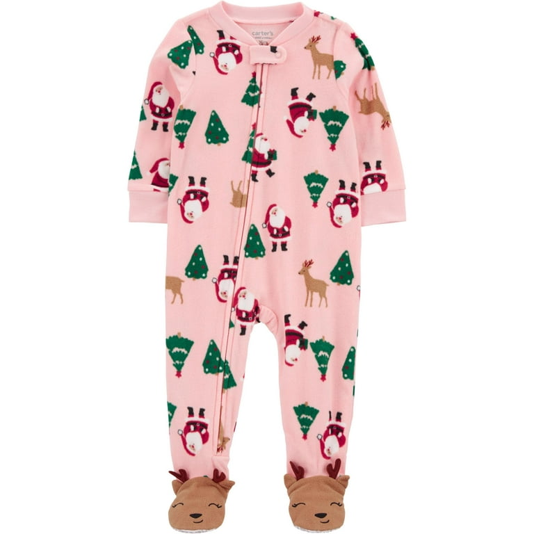 Carters Toddler Pajama Sleeper Pink Santa Print Footed Sleeper - Main Image
