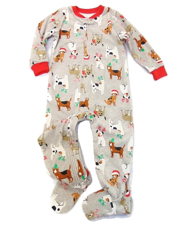 Christmas Dog, Puppy Print Fleece Footed Pajama Sleeper, Size 3T