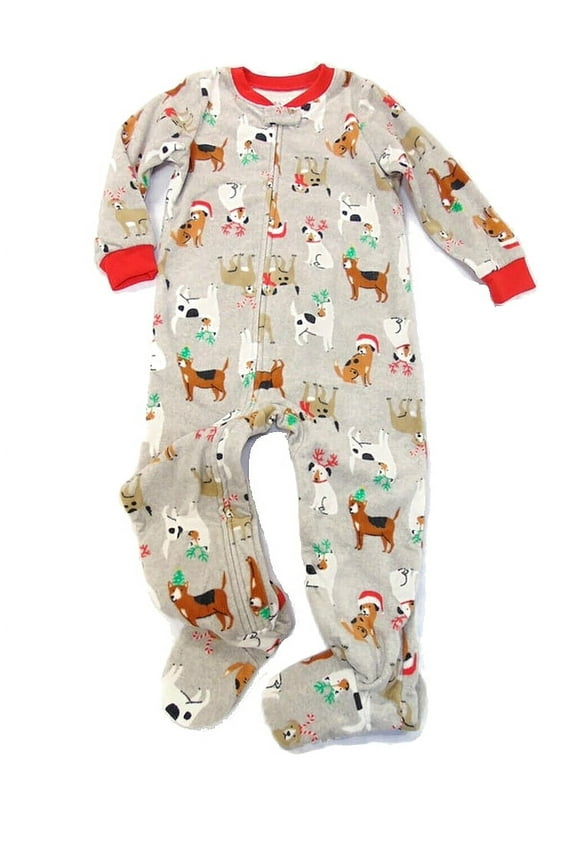 Christmas Dog, Puppy Print Fleece Footed Pajama Sleeper, Size 4T