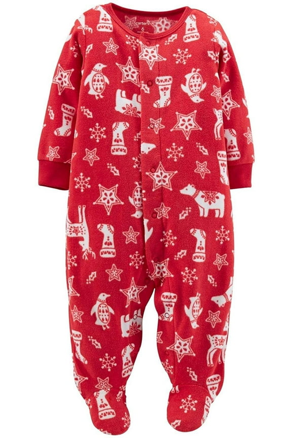 Christmas Sleep N Play Footie Baby - Red Print-3 Months