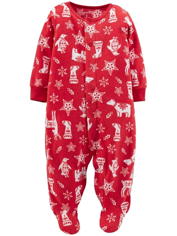 Christmas Sleep N Play Footie Baby - Red Print-3 Months
