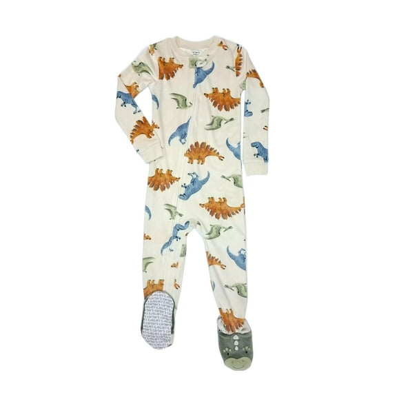 Baby & Toddler Boy Carter's Dinosaur Print Loose Fit 2-Way Zip Footed Pajamas Color: Tan Size: 3T
