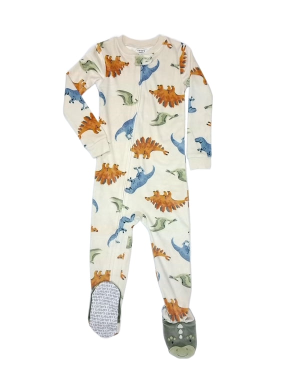 Dinosaur Print Soft Plush Velboa Footed Dino Pajama Sleeper, Size 4T