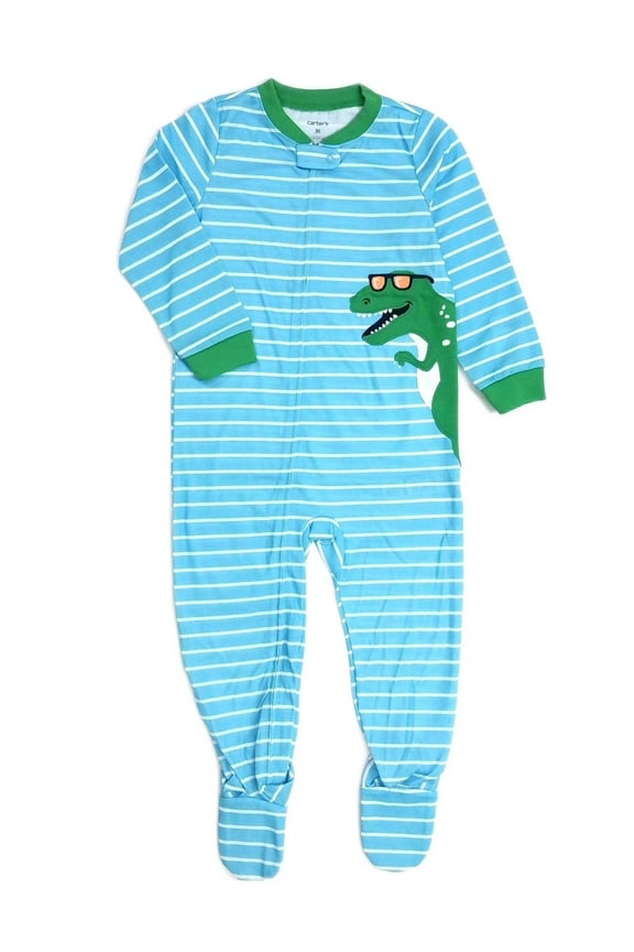 Dinosaur in Sunglasses Striped Polyester Footed Pajama Sleeper, Size 3T