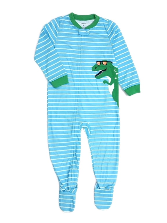 Dinosaur in Sunglasses Striped Polyester Footed Pajama Sleeper, Size 4T