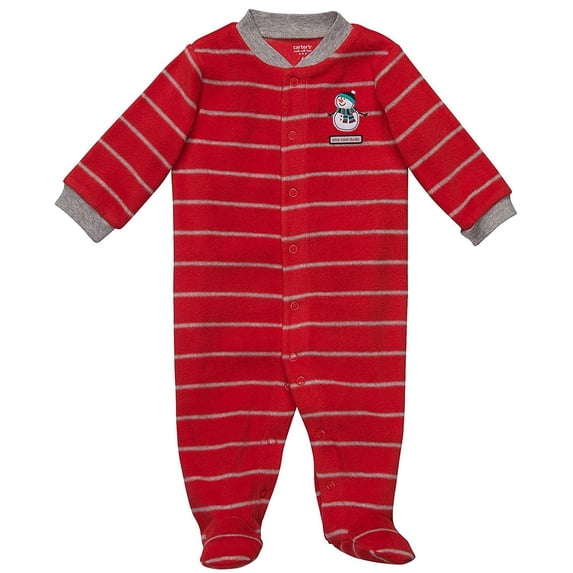 Carter's Easy Entry Fleece Sleep n Play - Snowman-Red-3 Months