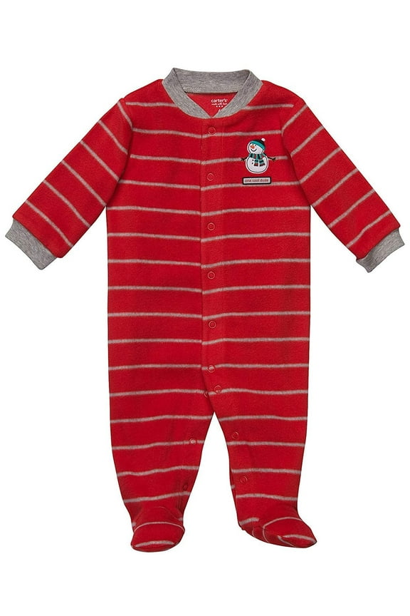 Easy Entry Fleece Sleep n Play - Snowman-Red-3 Months