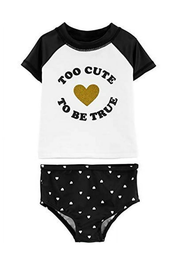 Girl's Rashguard Set (2T, Black/White/Heart)