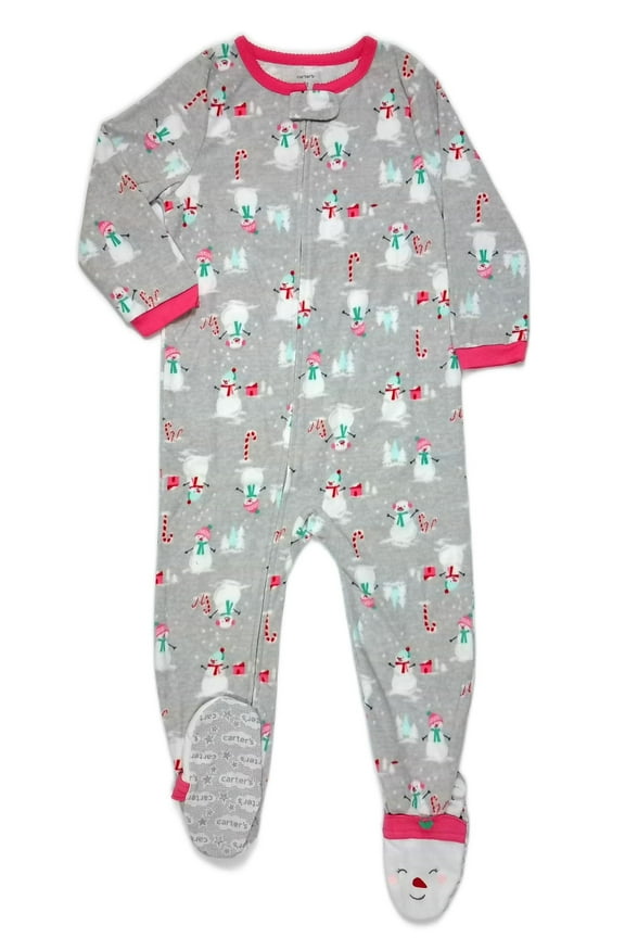 Girl's Snowman, Candy Canes Fleece Footed Pajama Sleeper, Size 4T