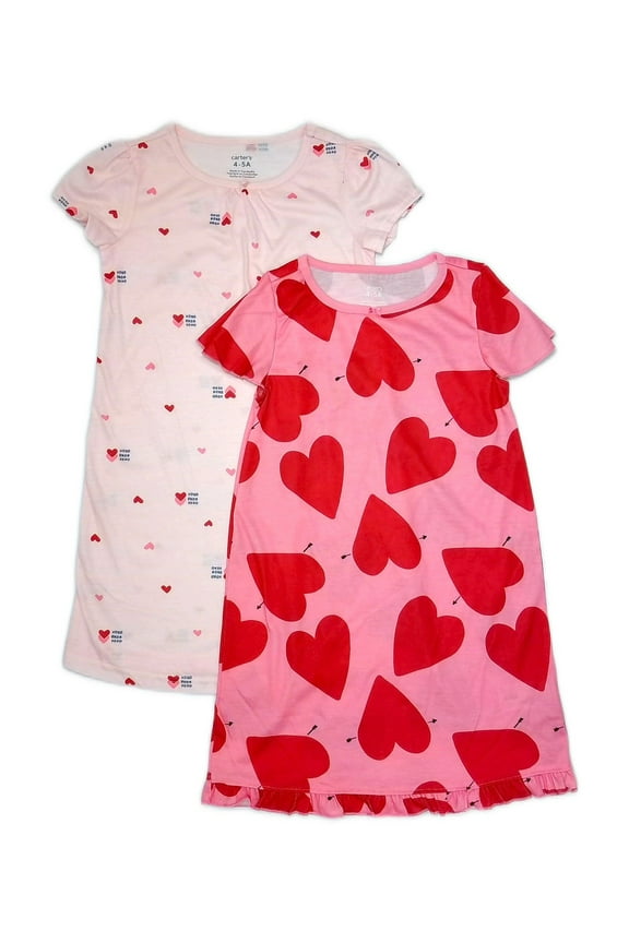 Girl's Valentines Hearts, Hugs and Kisses Pink Nightgown Set, Gowns, Size 4-5