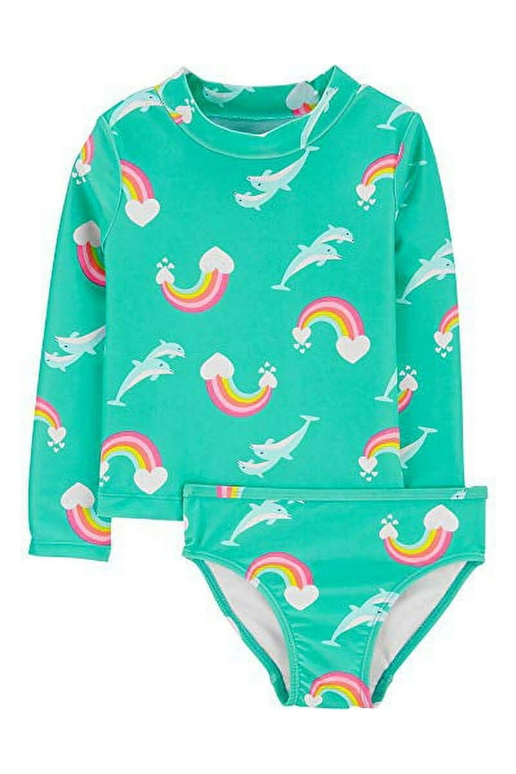 Girls' 2-Piece Rashguard (24 Months, Rainbow)