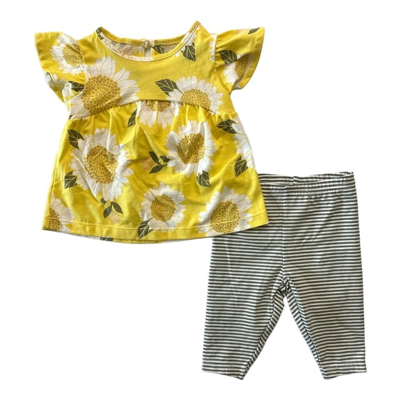 Carter's Girls 2-Piece Striped Top & Floral Capri Legging Set Yellow Floral/Green Stripe Yellow 12M