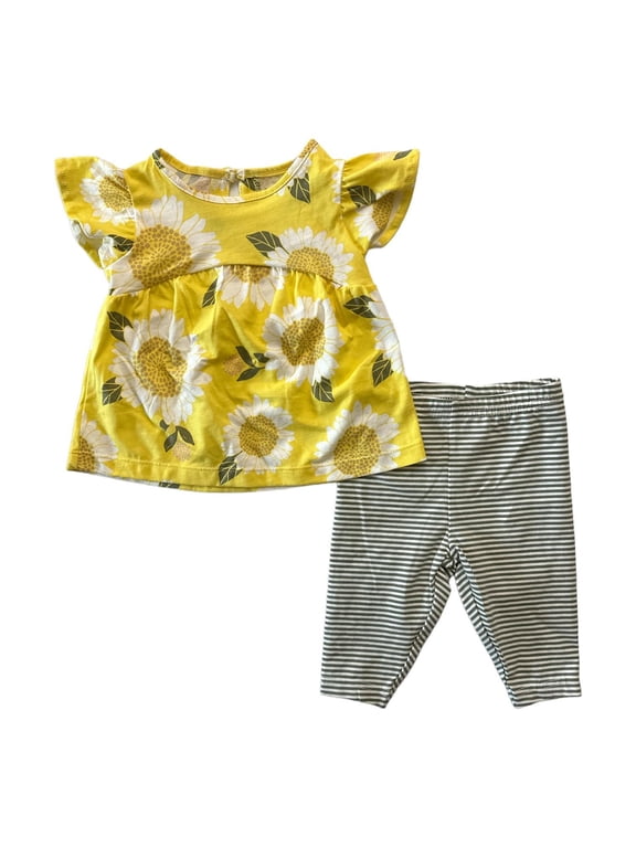 Girls 2-Piece Striped Top & Floral Capri Legging Set Yellow Floral/Green Stripe Yellow 12M