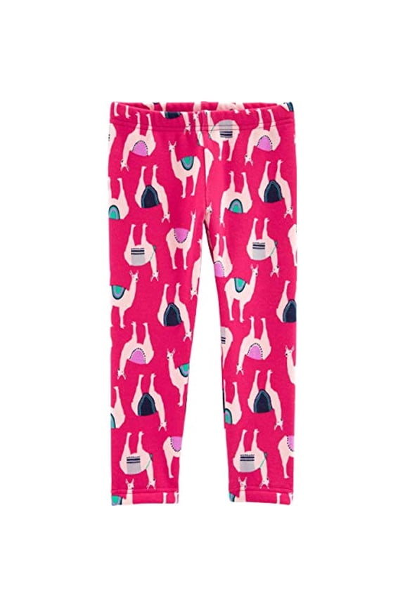 Girls' Cozy Fleece Leggings (Pink/Llamas, 24 Months)