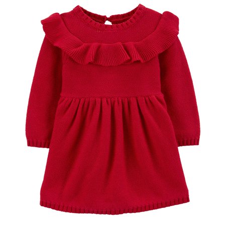 Carter's Girls Knit Ruffle Holiday Dress, Various Sizes: 12Mo/Red
