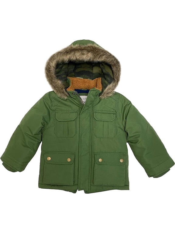 Girls' Parka Coat with Faux Fur Hood | Green, 2T