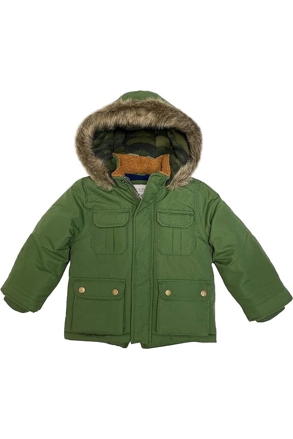 Girls' Parka Coat with Faux Fur Hood | Green, 2T